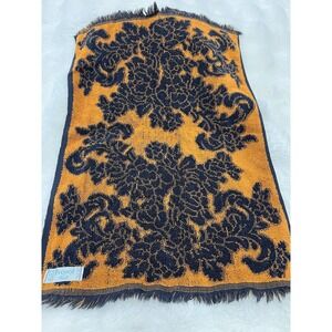 Vintage Pequot Cotton hand  Towel Orange Black Floral  Fringe MCM Retro Home